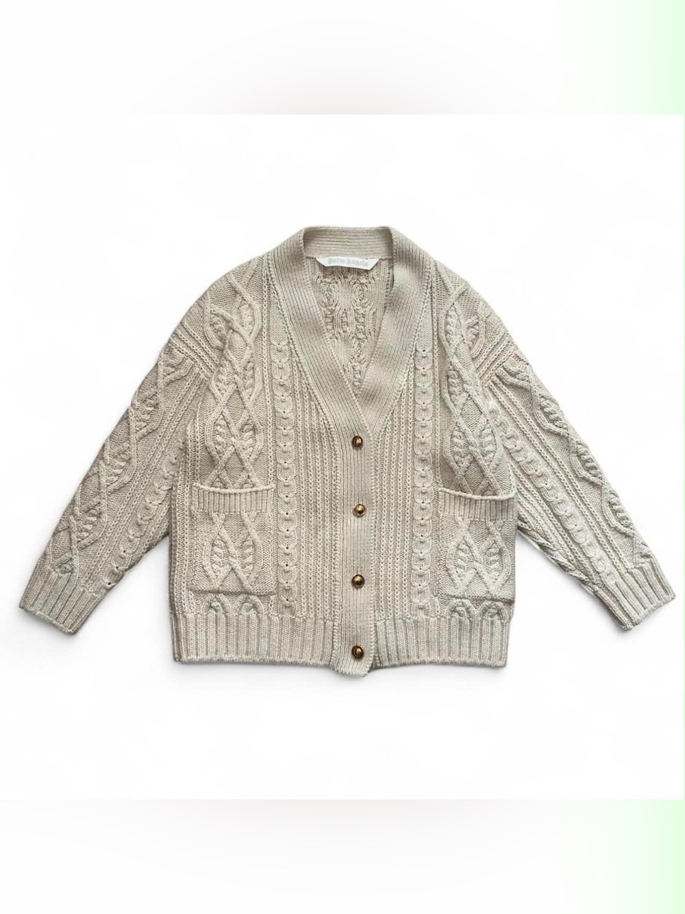 Palm Angels Cream Cable Knit Button-Front Women’s Cardigan Sweater